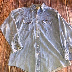 Men’s 80s Vtg DeeCee Western-Pearl snap denim shirt size large